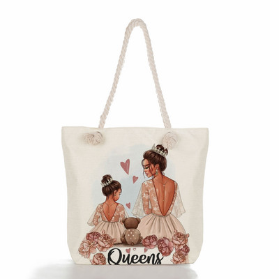 Egyedi, aranyos rajzfilm Super Mama nyomtatott nagy méretű kézitáska anya és baba összecsukható női alkalmi táska utazási praktikus hordozható strandtáska