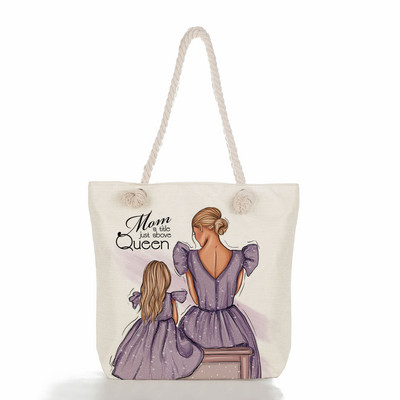 Egyedi, aranyos rajzfilm Super Mama nyomtatott nagy méretű kézitáska anya és baba összecsukható női alkalmi táska utazási praktikus hordozható strandtáska