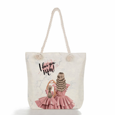 Egyedi, aranyos rajzfilm Super Mama nyomtatott nagy méretű kézitáska anya és baba összecsukható női alkalmi táska utazási praktikus hordozható strandtáska