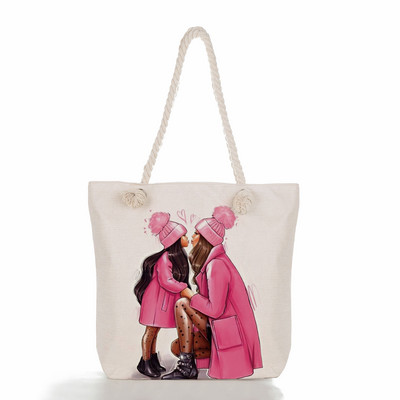 Egyedi, aranyos rajzfilm Super Mama nyomtatott nagy méretű kézitáska anya és baba összecsukható női alkalmi táska utazási praktikus hordozható strandtáska