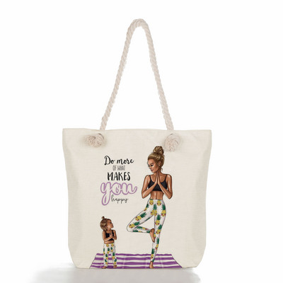 Egyedi, aranyos rajzfilm Super Mama nyomtatott nagy méretű kézitáska anya és baba összecsukható női alkalmi táska utazási praktikus hordozható strandtáska