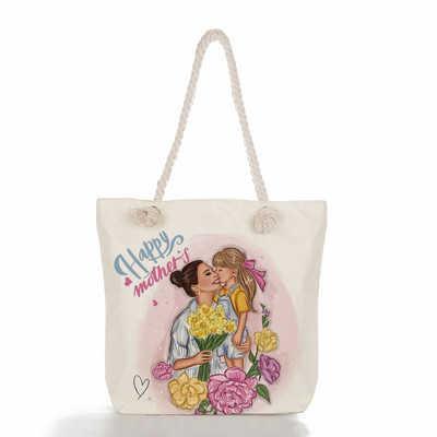 Egyedi, aranyos rajzfilm Super Mama nyomtatott nagy méretű kézitáska anya és baba összecsukható női alkalmi táska utazási praktikus hordozható strandtáska