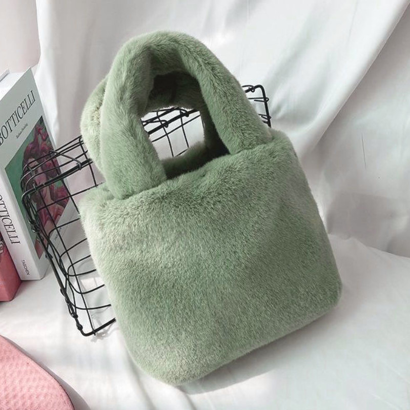 Candy Color Naiste Kunstkarusnahast õlakotid Pehme plüüsist rahakott Käekotid naistele Talvine mood Naiste karvane väike kandikott