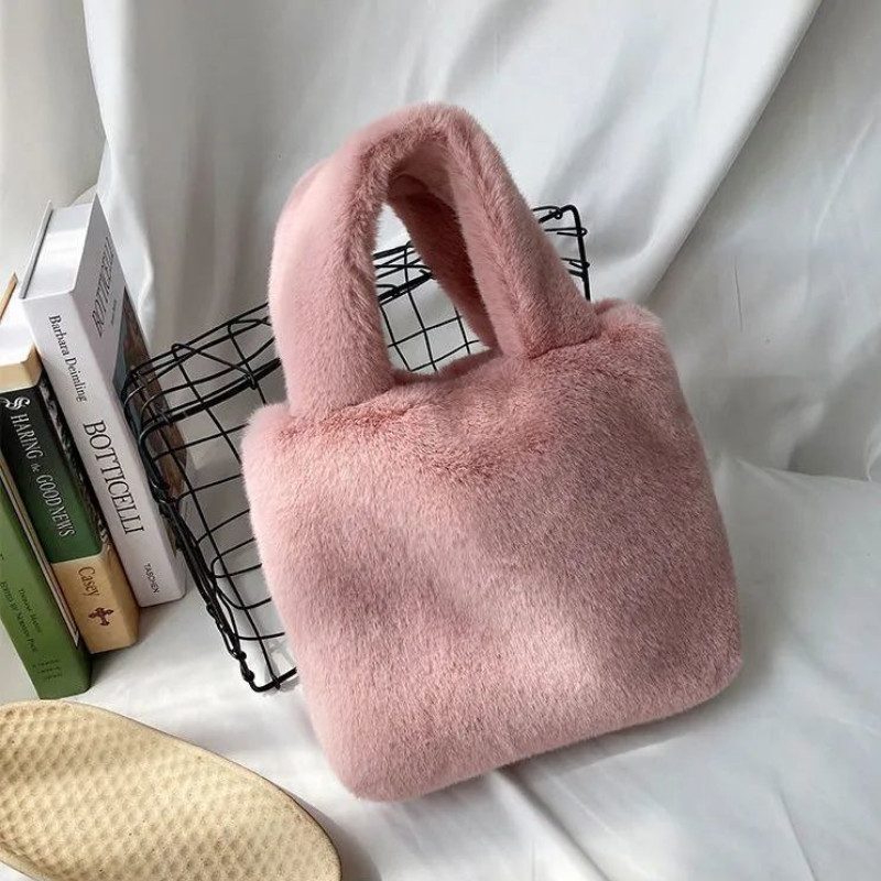 Candy Color Naiste Kunstkarusnahast õlakotid Pehme plüüsist rahakott Käekotid naistele Talvine mood Naiste karvane väike kandikott
