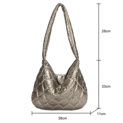 Зимна памучно подплатена чанта за жени 2022 г. Решетъчна ватирана дамска чанта Голяма женска голяма чанта Чанта с пера Пух Дамски пазарски чанти за скитници