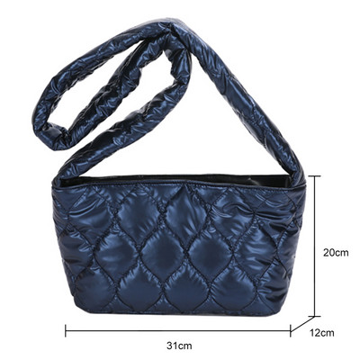 Зимна памучно подплатена чанта за жени 2022 г. Решетъчна ватирана дамска чанта Голяма женска голяма чанта Чанта с пера Пух Дамски пазарски чанти за скитници