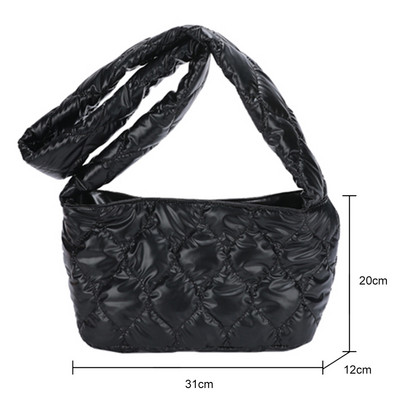 Зимна памучно подплатена чанта за жени 2022 г. Решетъчна ватирана дамска чанта Голяма женска голяма чанта Чанта с пера Пух Дамски пазарски чанти за скитници