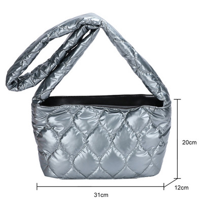 Зимна памучно подплатена чанта за жени 2022 г. Решетъчна ватирана дамска чанта Голяма женска голяма чанта Чанта с пера Пух Дамски пазарски чанти за скитници