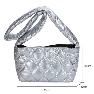 Зимна памучно подплатена чанта за жени 2022 г. Решетъчна ватирана дамска чанта Голяма женска голяма чанта Чанта с пера Пух Дамски пазарски чанти за скитници