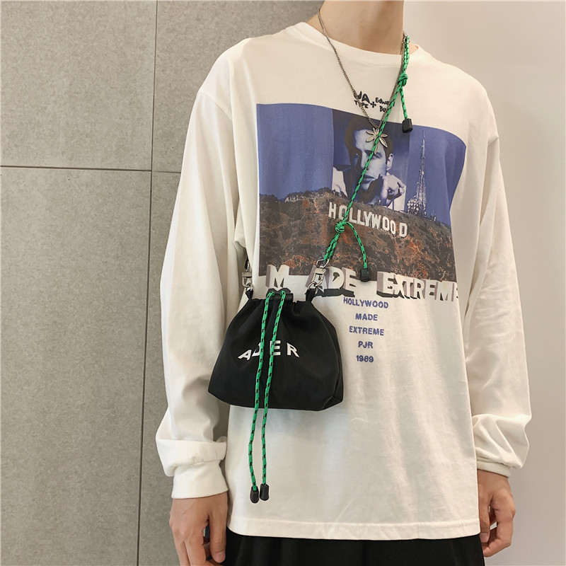 Модна мини чанта през тялото с печат на букви за жени Черно-бяла платнена малка чанта за двойка Кофа Дамска чанта Чанта за рамо с шнур