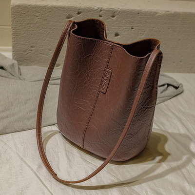 Yogodlns Vintage válltáska nőknek PU bőr vödörtáska alkalmi fogantyús táska, nagy kapacitású márka Crossbody Bag Lady kézitáska