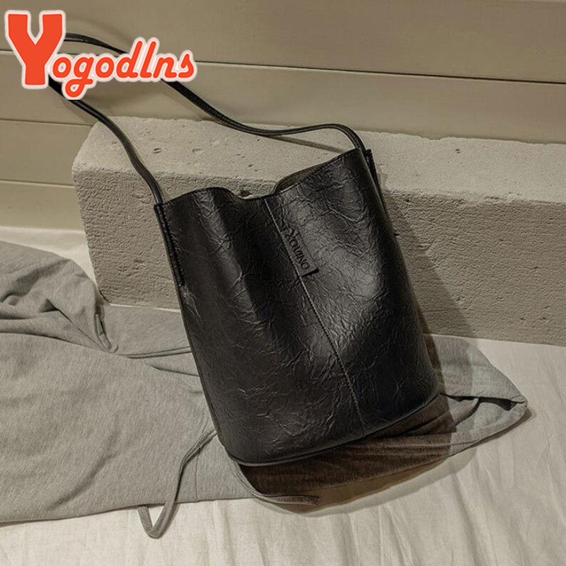 Yogodlns Vintage válltáska nőknek PU bőr vödörtáska alkalmi fogantyús táska, nagy kapacitású márka Crossbody Bag Lady kézitáska
