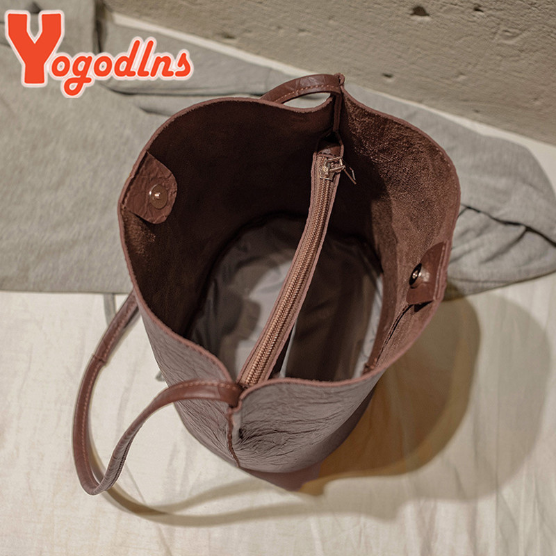 Yogodlns Vintage válltáska nőknek PU bőr vödörtáska alkalmi fogantyús táska, nagy kapacitású márka Crossbody Bag Lady kézitáska