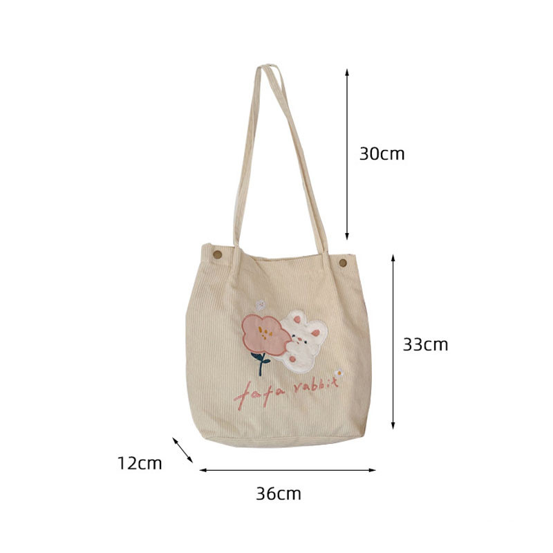 Hylhexyr Γυναικεία Χαριτωμένη τσάντα χειρός με κεντήματα κουνελιού Τσάντες αγορών από καμβά Μαγνητική αγκράφα Σχολική τσάντα ώμου για μαθητές