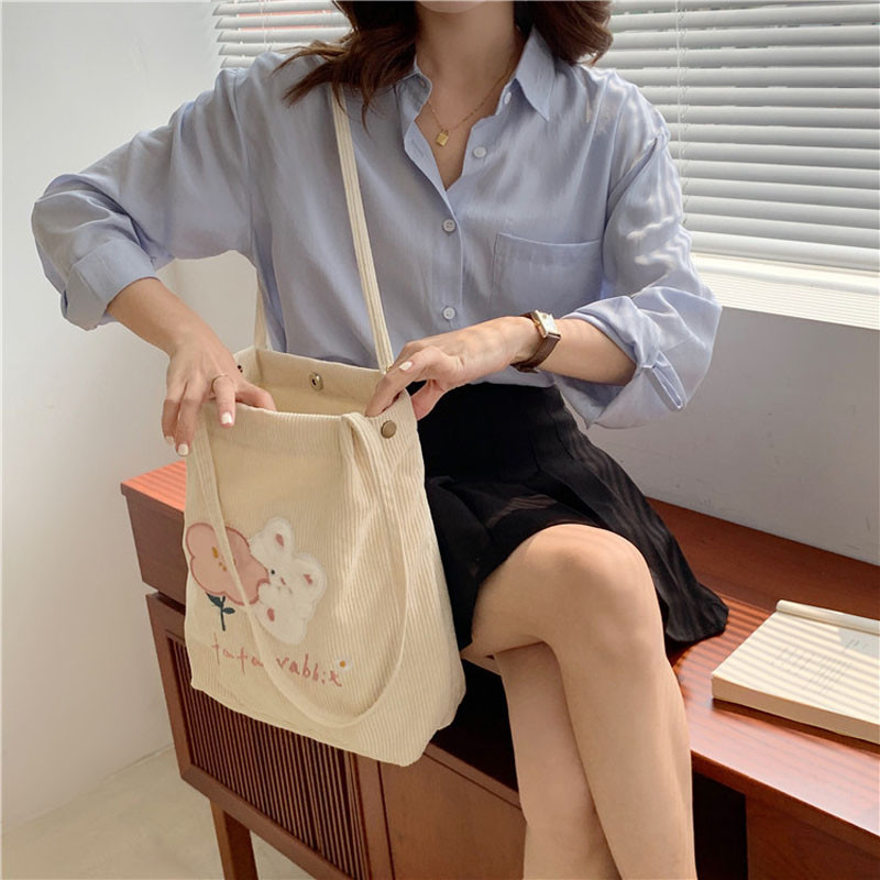 Hylhexyr Γυναικεία Χαριτωμένη τσάντα χειρός με κεντήματα κουνελιού Τσάντες αγορών από καμβά Μαγνητική αγκράφα Σχολική τσάντα ώμου για μαθητές