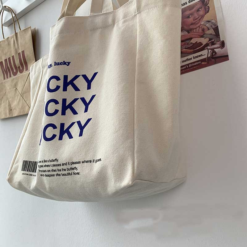 INS "LUCKY" kiri Naiste lõuend kandekott Ostukotid Naiste õlakott Ökoloogiline korduvkasutatav ostukott Mood Tüdrukutele Rannakott