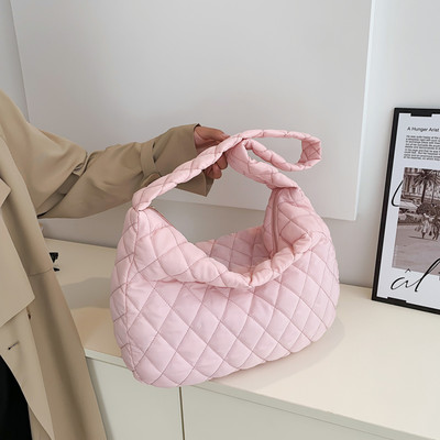 2022 Lattice Poșetă de iarnă Space Pad Bumbac Crossbody Genți Femei de capacitate mare Genți de tote cu pene Căptușite pentru cumpărător Genți matlasate