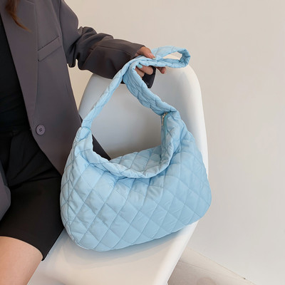 2022 Lattice Poșetă de iarnă Space Pad Bumbac Crossbody Genți Femei de capacitate mare Genți de tote cu pene Căptușite pentru cumpărător Genți matlasate