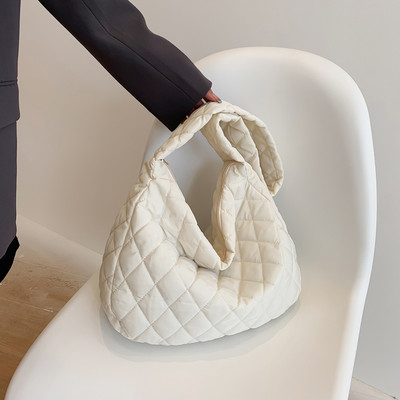 2022 Lattice Poșetă de iarnă Space Pad Bumbac Crossbody Genți Femei de capacitate mare Genți de tote cu pene Căptușite pentru cumpărător Genți matlasate