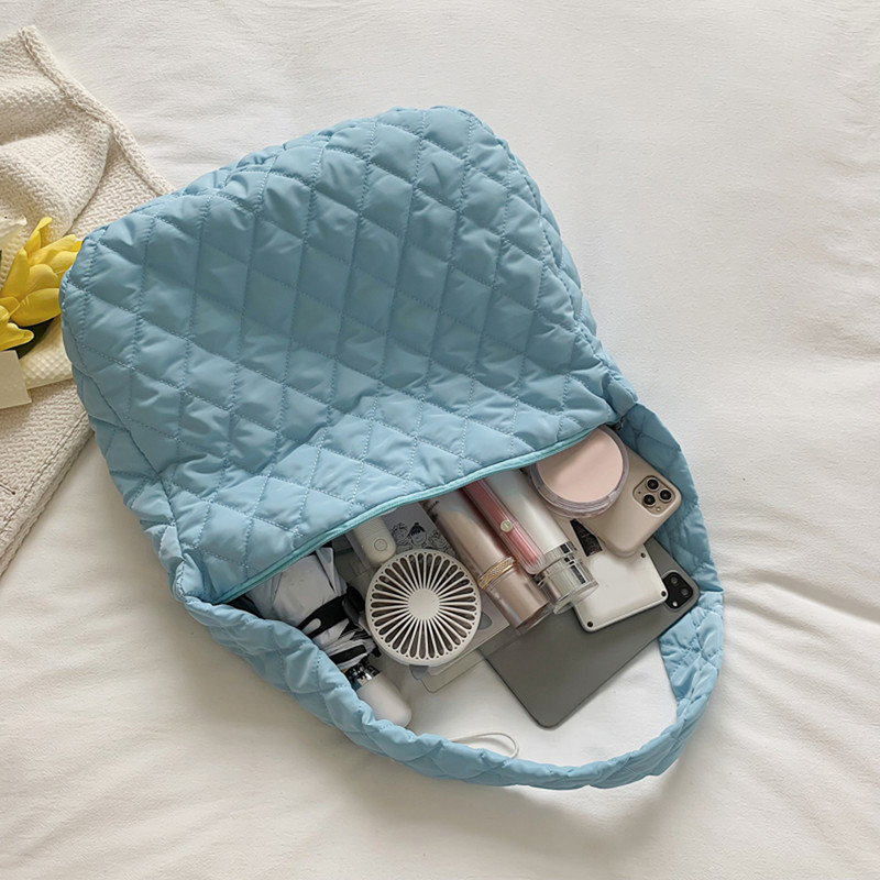 2022 Lattice Poșetă de iarnă Space Pad Bumbac Crossbody Genți Femei de capacitate mare Genți de tote cu pene Căptușite pentru cumpărător Genți matlasate