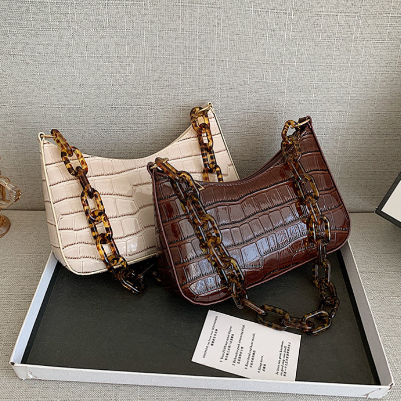 Genți de mână din piele PU cu model de crocodil 2022, geantă de umăr pentru femei, geantă pentru subsuoară, retro ocazional, poșetă mică pentru femei