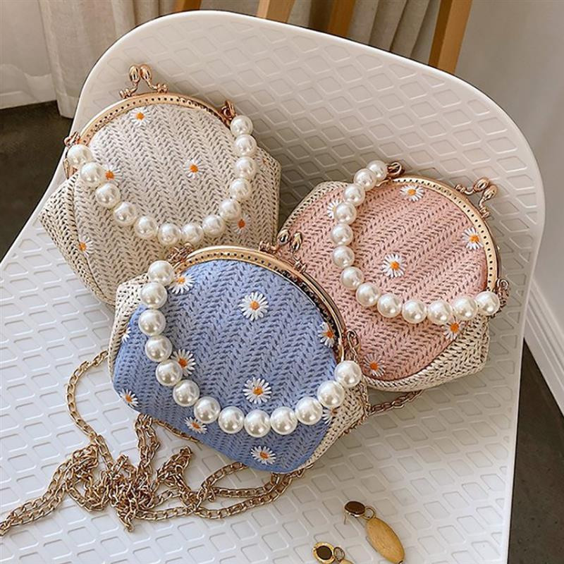 coofit 1buc Poșetă elegantă de umăr Mini decor cu perle false florale Poșetă cu mâner superior Geantă pentru monede Geantă pentru petrecere