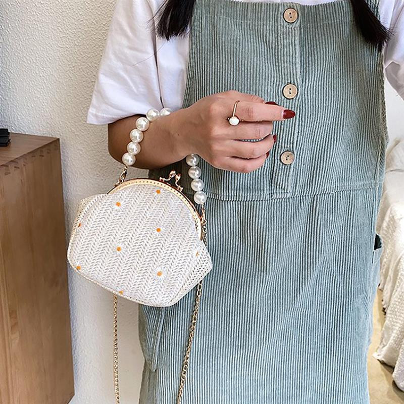 coofit 1buc Poșetă elegantă de umăr Mini decor cu perle false florale Poșetă cu mâner superior Geantă pentru monede Geantă pentru petrecere