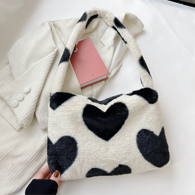 2021 INS Модни дамски плюшени чанти през рамо с шарка на цветя Елегантни женски чанти за подмишниците Дамска чанта от изкуствена кожа Пухкави чанти