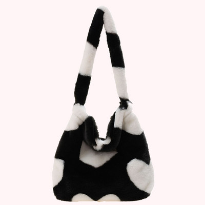 2021 INS Модни дамски плюшени чанти през рамо с шарка на цветя Елегантни женски чанти за подмишниците Дамска чанта от изкуствена кожа Пухкави чанти