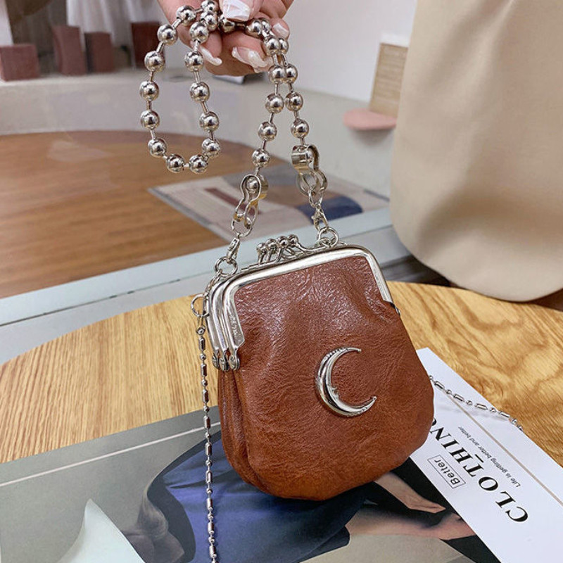 Lanț de modă Genți crossbody pentru femei pentru fete, pentru femei, cu monede, geantă de mesager, genți de mână din piele PU, geantă de umăr cu clemă mică pentru femei