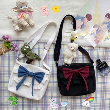 Lolita Fashion Bow Дамска чанта през рамо Платнена ретро ежедневна чанта JK Girl Crossbody Bag Пазарска чанта