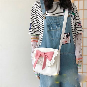 Lolita Fashion Bow Дамска чанта през рамо Платнена ретро ежедневна чанта JK Girl Crossbody Bag Пазарска чанта