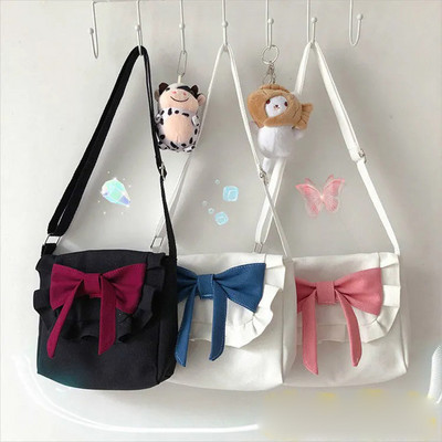 Lolita Fashion Bow Дамска чанта през рамо Платнена ретро ежедневна чанта JK Girl Crossbody Bag Пазарска чанта