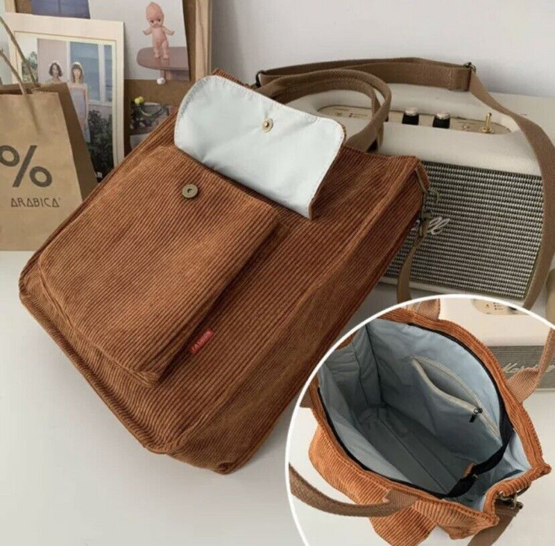 Velvetist õlakott Naiste vanaaegne ostukotid Tõmblukuga Õpilasraamatukott Suure mahutavusega käekotid Välistaskuga vabaajakott