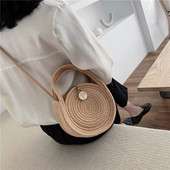 Τσάντα ώμου Bohemia Style Γυναικείες τσάντες χιαστί βαμβακερές πλεκτές τσάντες διακοπών Ψάθινο πορτοφόλι Casual Χακί χειροποίητη στρογγυλή τσάντα