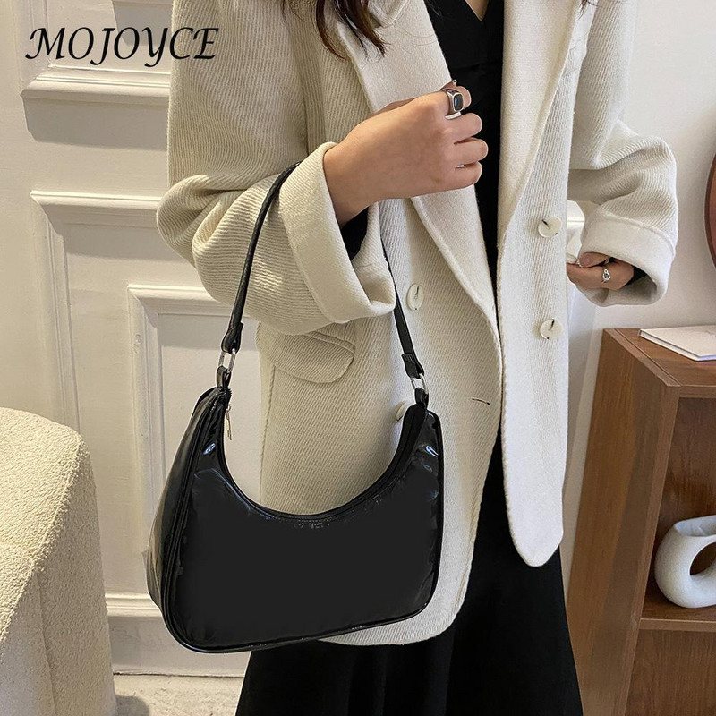 Divatos válltáska Női lakkbőr egyszínű félhold kézitáska Női All-Match hónaljtáska nőknek