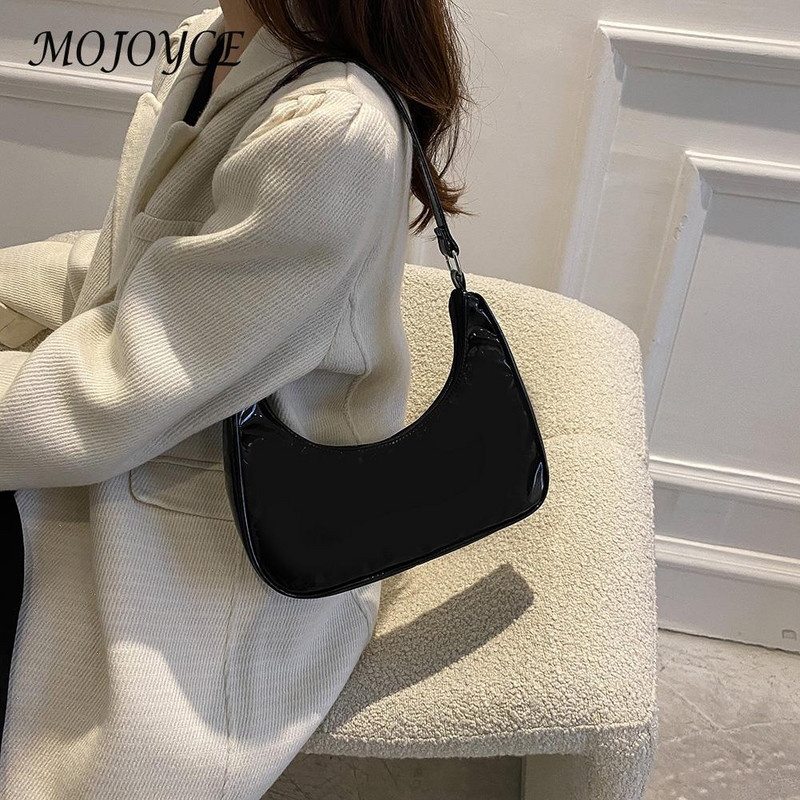 Divatos válltáska Női lakkbőr egyszínű félhold kézitáska Női All-Match hónaljtáska nőknek