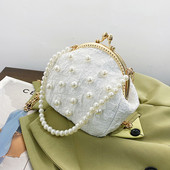 2021 Νέα μίνι χαριτωμένη μαργαριταρένια τσάντα γυναικεία μοντέρνα μόδα, αλυσίδα Messenger Τσάντα μαργαριτάρι Τσάντες χεριού Σχέδιο χιαστί