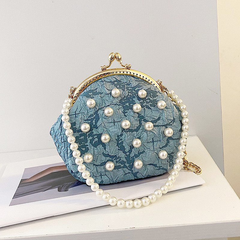 2021 Νέα μίνι χαριτωμένη μαργαριταρένια τσάντα γυναικεία μοντέρνα μόδα, αλυσίδα Messenger Τσάντα μαργαριτάρι Τσάντες χεριού Σχέδιο χιαστί