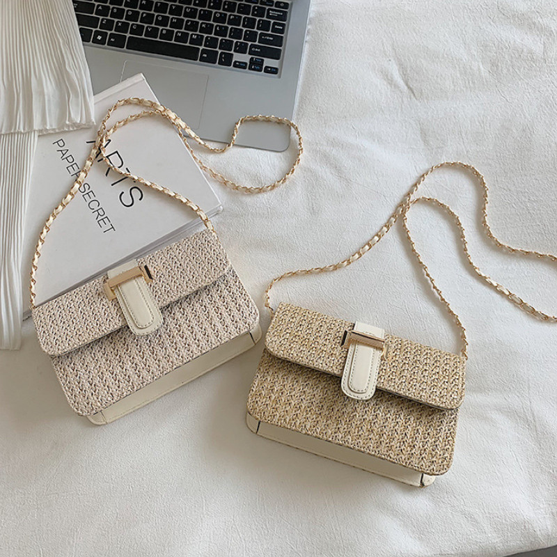 Geantă de umăr din paie țesute la modă Genți de messenger pentru femei, genți pentru plajă de vară 2022, genți de călătorie pentru cumpărături