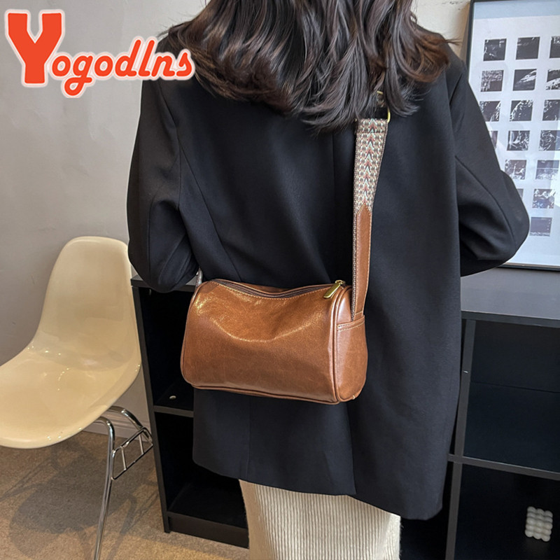 Yogodlns Vintage õlakott naistele Moodne laia rihmaga ristkeha kott Retro padi Messenger käekott Naiste kandekott Sidurid