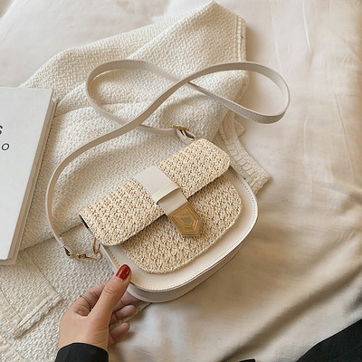 Γυναικεία ψάθινα υφαντά Shoulder PU λαβή χιαστί τσάντα Messenger Casual Γυναικεία αλυσίδα διακοπών καλοκαιρινής παραλίας Μικρές τσάντες με πορτοφόλι