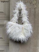 Genți de umăr albe pentru femei, lungi și păroase la subrat