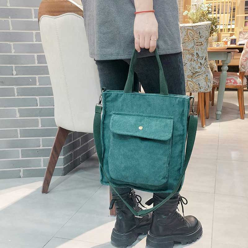 Hylhexyr, geantă casual, din velur, de culoare solidă, retro, geantă de mână pentru femei, geantă de umăr pentru student, cu buzunar exterior