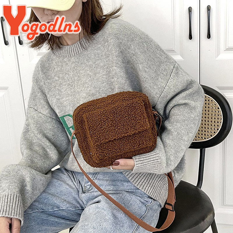 Yogodlns Winter Paluskott Naistele armas väike õlakott klapp kaenlaalune käekott Villane kohev karusnahast põikkott Luksuslik sidur