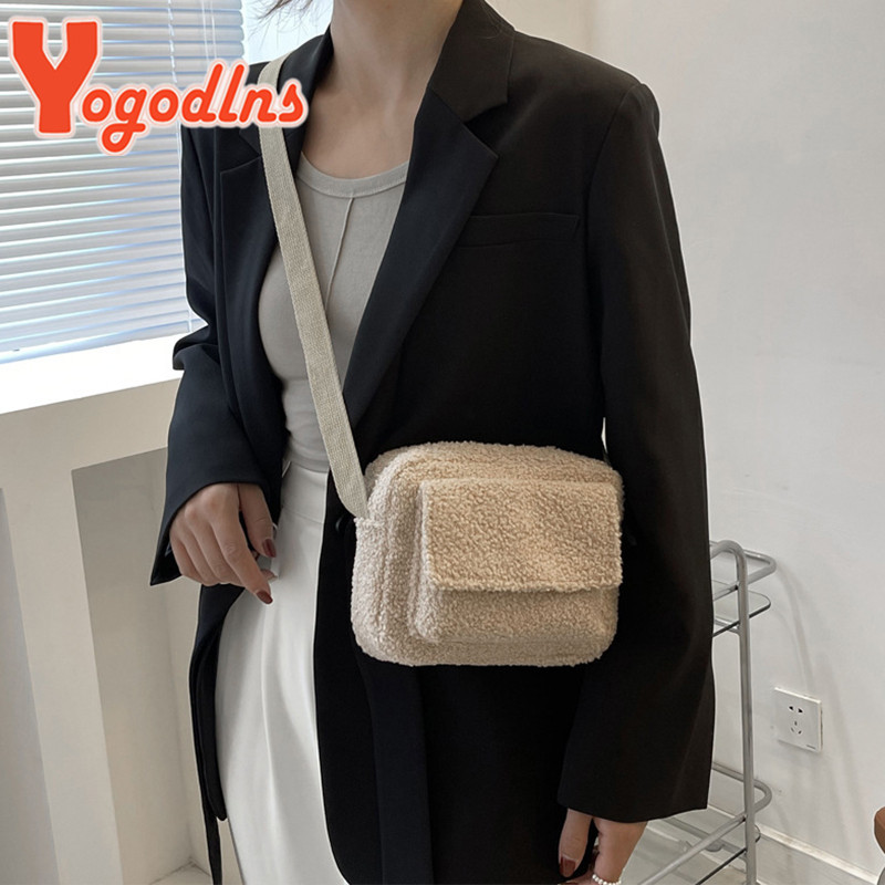 Yogodlns Winter Paluskott Naistele armas väike õlakott klapp kaenlaalune käekott Villane kohev karusnahast põikkott Luksuslik sidur