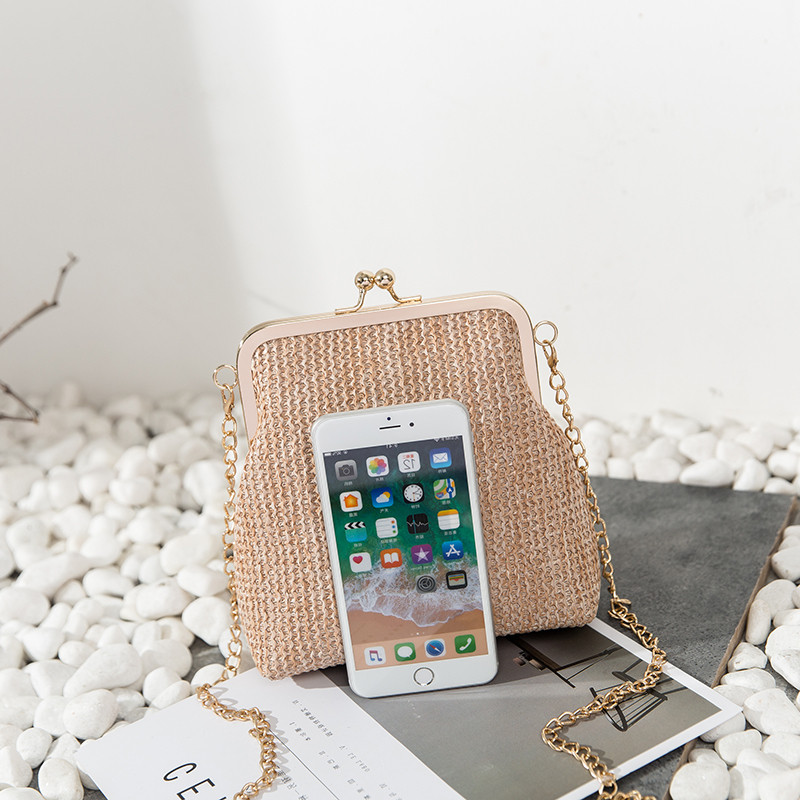 YBYT divatos szalmából készült crossbody táskák nőknek 2019 egyszerű alkalmi lánc női válltáska kézitáska tömör szövésű női kagylótáskák