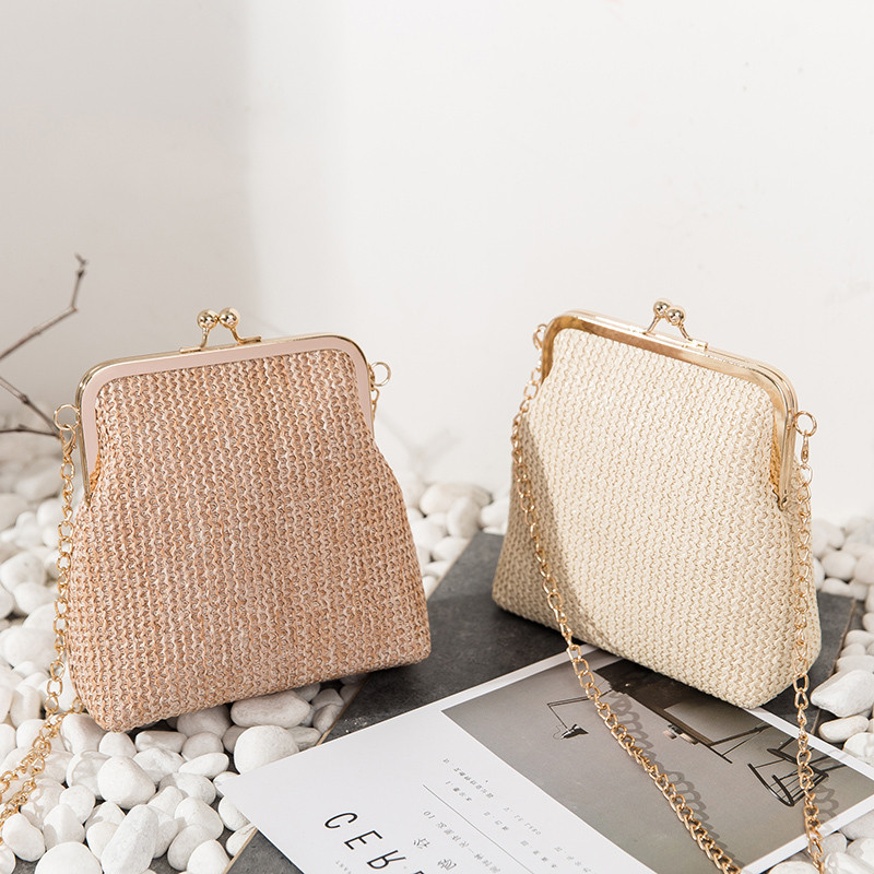 YBYT divatos szalmából készült crossbody táskák nőknek 2019 egyszerű alkalmi lánc női válltáska kézitáska tömör szövésű női kagylótáskák