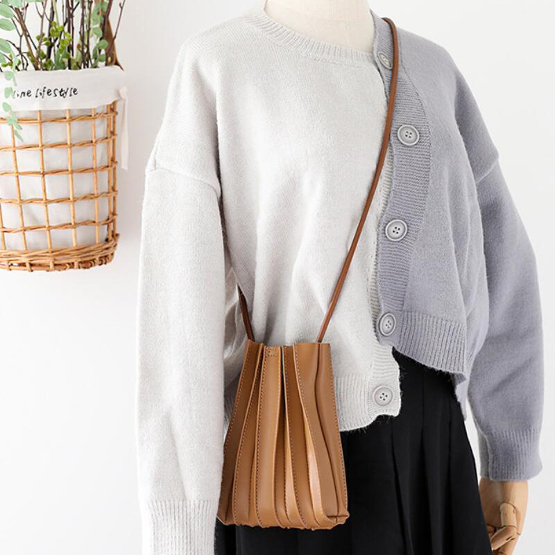 Γυναικεία τσάντα χιαστί ώμου από πτυχωτό δέρμα Μικρή μόδα τσάντα συμπλέκτη τηλεφώνου Hasp Γυναικεία μίνι τσάντα Messenger Τσάντες σχεδιαστών