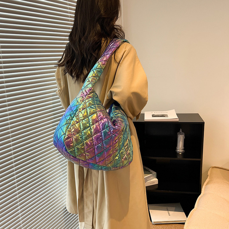 Toamnă Iarnă Genți de mână pentru doamne, de mare capacitate, căptușite din bumbac, cu mâner superior, model cu romb pentru călătorii, muncă pentru viața de zi cu zi